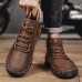 Men's Brown Leather Ankle Boots Handmade Stitching, Lace-Up Design, and Durable Non-Slip Sole for Outdoor and Casual Wear