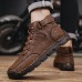 Men's Brown Leather Ankle Boots Handmade Stitching, Lace-Up Design, and Durable Non-Slip Sole for Outdoor and Casual Wear