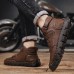 Men's Brown Leather Ankle Boots Handmade Stitching, Lace-Up Design, and Durable Non-Slip Sole for Outdoor and Casual Wear