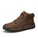 Men's Brown Leather Ankle Boots Handmade Stitching, Lace-Up Design, and Durable Non-Slip Sole for Outdoor and Casual Wear