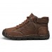Men's Brown Leather Ankle Boots Handmade Stitching, Lace-Up Design, and Durable Non-Slip Sole for Outdoor and Casual Wear
