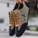 Men's Beige and Navy Lace-Up Sneakers Breathable Nylon Sport Shoes for Active Lifestyles and Everyday Wear