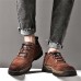 Men's Brown Faux Leather Casual Hiking Shoes with Rugged Sole and Lace-Up Design - Durable Outdoor Footwear for Hiking and Daily Wear
