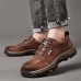 Men's Brown Faux Leather Casual Hiking Shoes with Rugged Sole and Lace-Up Design - Durable Outdoor Footwear for Hiking and Daily Wear