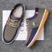 Men's Navy Blue and Tan Lace-Up Sneakers Trendy Sneakers for Casual Wear and Weekend Adventures