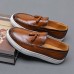 Men's Brown Faux Leather Tassel Loafers - Casual Slip-On Shoes with White Sole for Everyday Wear and Semi-Formal Occasions