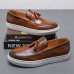 Men's Brown Faux Leather Tassel Loafers - Casual Slip-On Shoes with White Sole for Everyday Wear and Semi-Formal Occasions