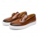 Men's Brown Faux Leather Tassel Loafers - Casual Slip-On Shoes with White Sole for Everyday Wear and Semi-Formal Occasions