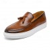 Men's Brown Faux Leather Tassel Loafers - Casual Slip-On Shoes with White Sole for Everyday Wear and Semi-Formal Occasions