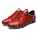 Men's Black Faux Leather Casual Sneakers with Contrast Stitching Comfortable and Stylish Lace-Up Shoes for Daily Wear