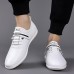 Men's White Slip-On Sneakers with Stripe Design Fashionable Shoes for Casual Outings and Weekend Activities
