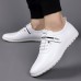 Men's White Slip-On Sneakers with Stripe Design Fashionable Shoes for Casual Outings and Weekend Activities