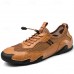 Men's Brown Leather and Mesh Outdoor Shoes with Rugged Sole - Breathable and Comfortable for Hiking and Casual Wear