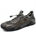 Men's Brown Leather and Mesh Outdoor Shoes with Rugged Sole - Breathable and Comfortable for Hiking and Casual Wear