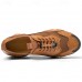 Men's Brown Leather and Mesh Outdoor Shoes with Rugged Sole - Breathable and Comfortable for Hiking and Casual Wear