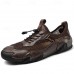 Men's Brown Leather and Mesh Outdoor Shoes with Rugged Sole - Breathable and Comfortable for Hiking and Casual Wear
