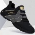 Men's Black and Gray Athletic Sneakers with Gold Accents, Lightweight Running Shoes for Training and Casual Wear