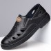 Men's Brown Leather Sandals with Breathable Cutout Design - Comfortable Footwear for Summer, Beach and Outdoor Activities