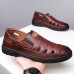 Men's Brown Leather Sandals with Breathable Cutout Design - Comfortable Footwear for Summer, Beach and Outdoor Activities