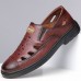 Men's Brown Leather Sandals with Breathable Cutout Design - Comfortable Footwear for Summer, Beach and Outdoor Activities