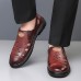 Men's Brown Leather Sandals with Breathable Cutout Design - Comfortable Footwear for Summer, Beach and Outdoor Activities