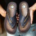 Luxury Brown Faux Leather Men's Flip-Flops with Embossed Design and Braided Strap - Premium Comfort Footwear for Stylish Casual Outings
