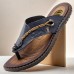 Luxury Brown Faux Leather Men's Flip-Flops with Embossed Design and Braided Strap - Premium Comfort Footwear for Stylish Casual Outings