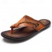 Luxury Brown Faux Leather Men's Flip-Flops with Embossed Design and Braided Strap - Premium Comfort Footwear for Stylish Casual Outings