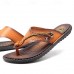 Luxury Brown Faux Leather Men's Flip-Flops with Embossed Design and Braided Strap - Premium Comfort Footwear for Stylish Casual Outings