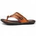 Luxury Brown Faux Leather Men's Flip-Flops with Embossed Design and Braided Strap - Premium Comfort Footwear for Stylish Casual Outings