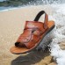 Men's Brown Leather Sport Sandals with Adjustable Strap Comfortable and Durable for Outdoor Activities and Casual Wear