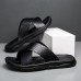 Men's Black Crocodile Pattern Slide Sandals Non-Slip Cross Strap Summer Slippers for Casual & Beach Wear