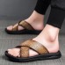 Men's Black Crocodile Pattern Slide Sandals Non-Slip Cross Strap Summer Slippers for Casual & Beach Wear