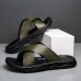 Men's Black Crocodile Pattern Slide Sandals Non-Slip Cross Strap Summer Slippers for Casual & Beach Wear