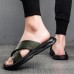 Men's Black Crocodile Pattern Slide Sandals Non-Slip Cross Strap Summer Slippers for Casual & Beach Wear