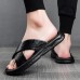 Men's Black Crocodile Pattern Slide Sandals Non-Slip Cross Strap Summer Slippers for Casual & Beach Wear