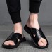 Men's Black Crocodile Pattern Slide Sandals Non-Slip Cross Strap Summer Slippers for Casual & Beach Wear