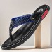 High-Performance Men's Faux Leather Flip-Flops - Black and Red with Racing-Inspired Textured Strap for Outdoor Adventures
