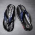 High-Performance Men's Faux Leather Flip-Flops - Black and Red with Racing-Inspired Textured Strap for Outdoor Adventures