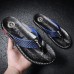 High-Performance Men's Faux Leather Flip-Flops - Black and Red with Racing-Inspired Textured Strap for Outdoor Adventures