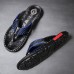 High-Performance Men's Faux Leather Flip-Flops - Black and Red with Racing-Inspired Textured Strap for Outdoor Adventures