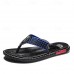 High-Performance Men's Faux Leather Flip-Flops - Black and Red with Racing-Inspired Textured Strap for Outdoor Adventures