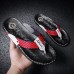 High-Performance Men's Faux Leather Flip-Flops - Black and Red with Racing-Inspired Textured Strap for Outdoor Adventures