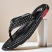 High-Performance Men's Faux Leather Flip-Flops - Black and Red with Racing-Inspired Textured Strap for Outdoor Adventures
