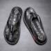 High-Performance Men's Faux Leather Flip-Flops - Black and Red with Racing-Inspired Textured Strap for Outdoor Adventures