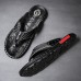 High-Performance Men's Faux Leather Flip-Flops - Black and Red with Racing-Inspired Textured Strap for Outdoor Adventures