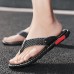 High-Performance Men's Faux Leather Flip-Flops - Black and Red with Racing-Inspired Textured Strap for Outdoor Adventures