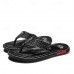 High-Performance Men's Faux Leather Flip-Flops - Black and Red with Racing-Inspired Textured Strap for Outdoor Adventures