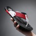 High-Performance Men's Faux Leather Flip-Flops - Black and Red with Racing-Inspired Textured Strap for Outdoor Adventures