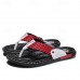 High-Performance Men's Faux Leather Flip-Flops - Black and Red with Racing-Inspired Textured Strap for Outdoor Adventures